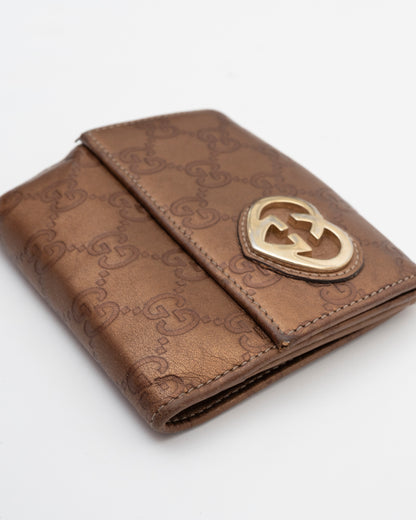 2000s GUCCI Bronze GG Logo Heart Wallet (as is)