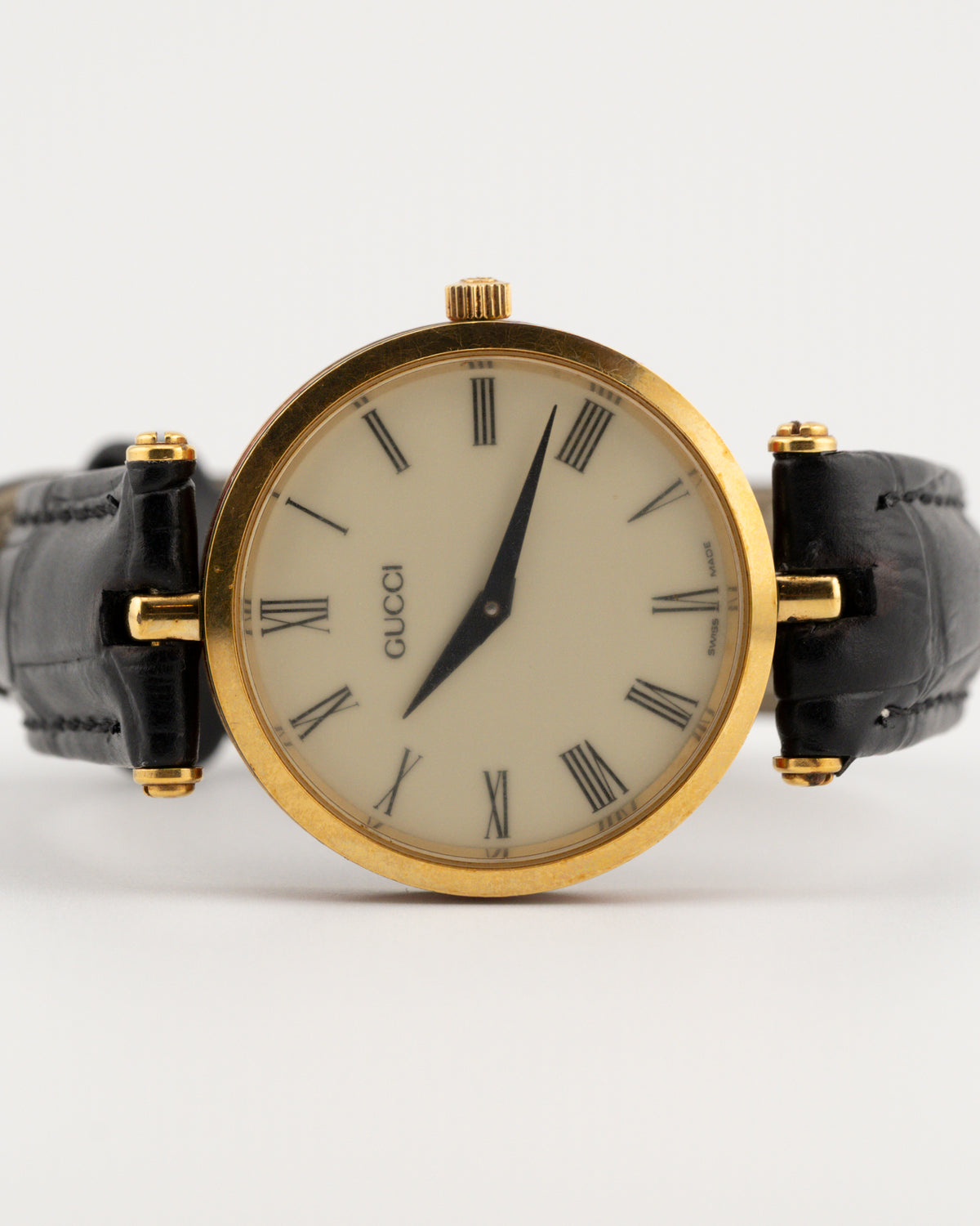 80s GUCCI 2000M Sherry Line Watch w/Black Leather Band