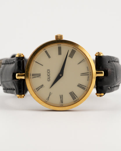 80s GUCCI 2000M Sherry Line Watch w/Black Leather Band