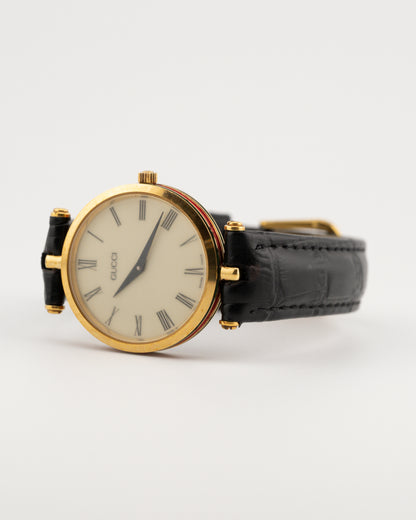 80s GUCCI 2000M Sherry Line Watch w/Black Leather Band