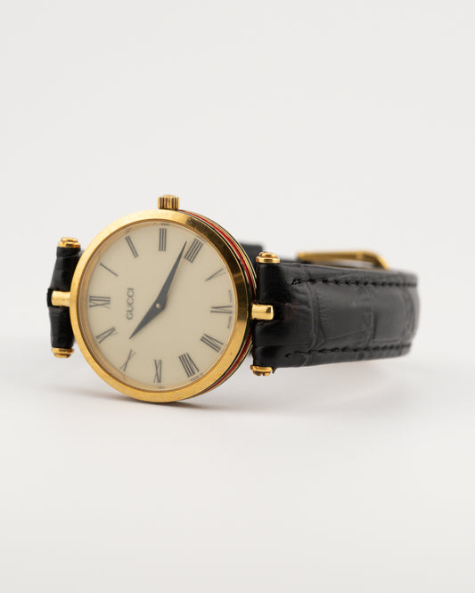 80s GUCCI 2000M Sherry Line Watch w/Black Leather Band