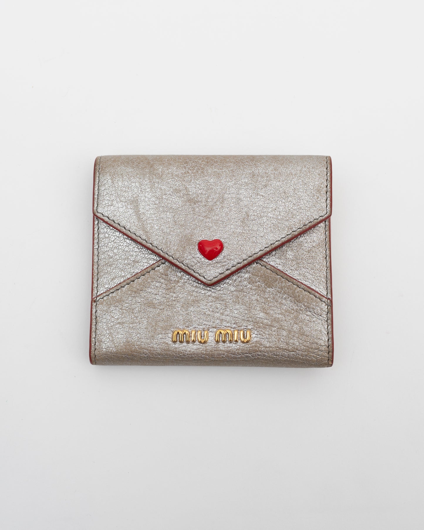 2000s MIU MIU Silver Metallic Madras Love Letter Wallet