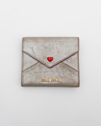 2000s MIU MIU Silver Metallic Madras Love Letter Wallet