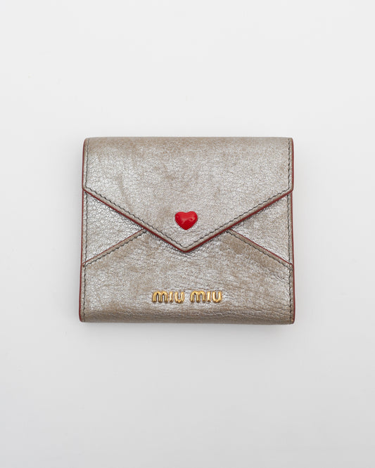 2000s MIU MIU Silver Metallic Madras Love Letter Wallet