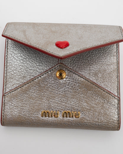 2000s MIU MIU Silver Metallic Madras Love Letter Wallet