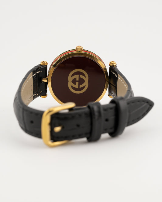 80s GUCCI 2000M Sherry Line Watch w/Black Leather Band