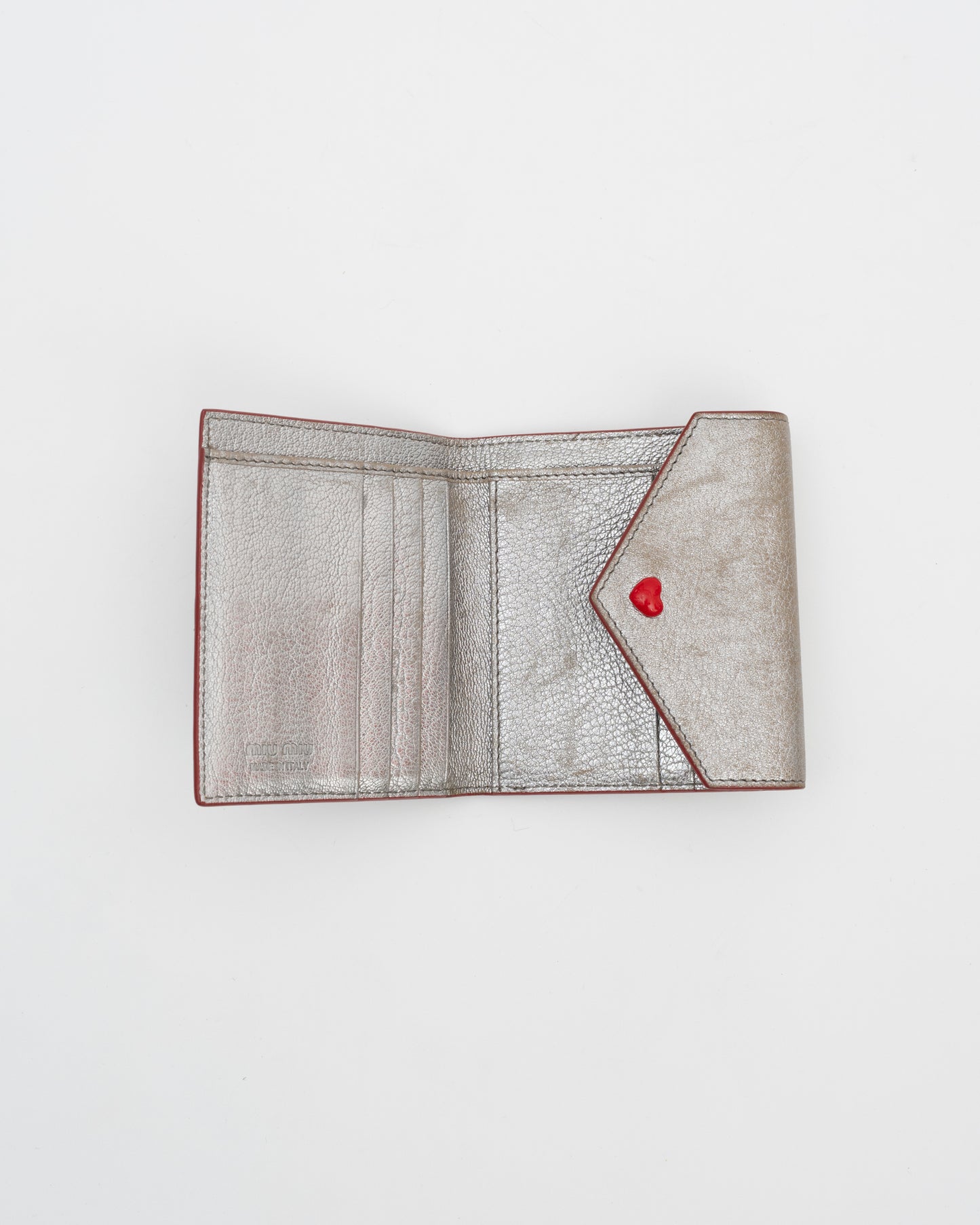 2000s MIU MIU Silver Metallic Madras Love Letter Wallet