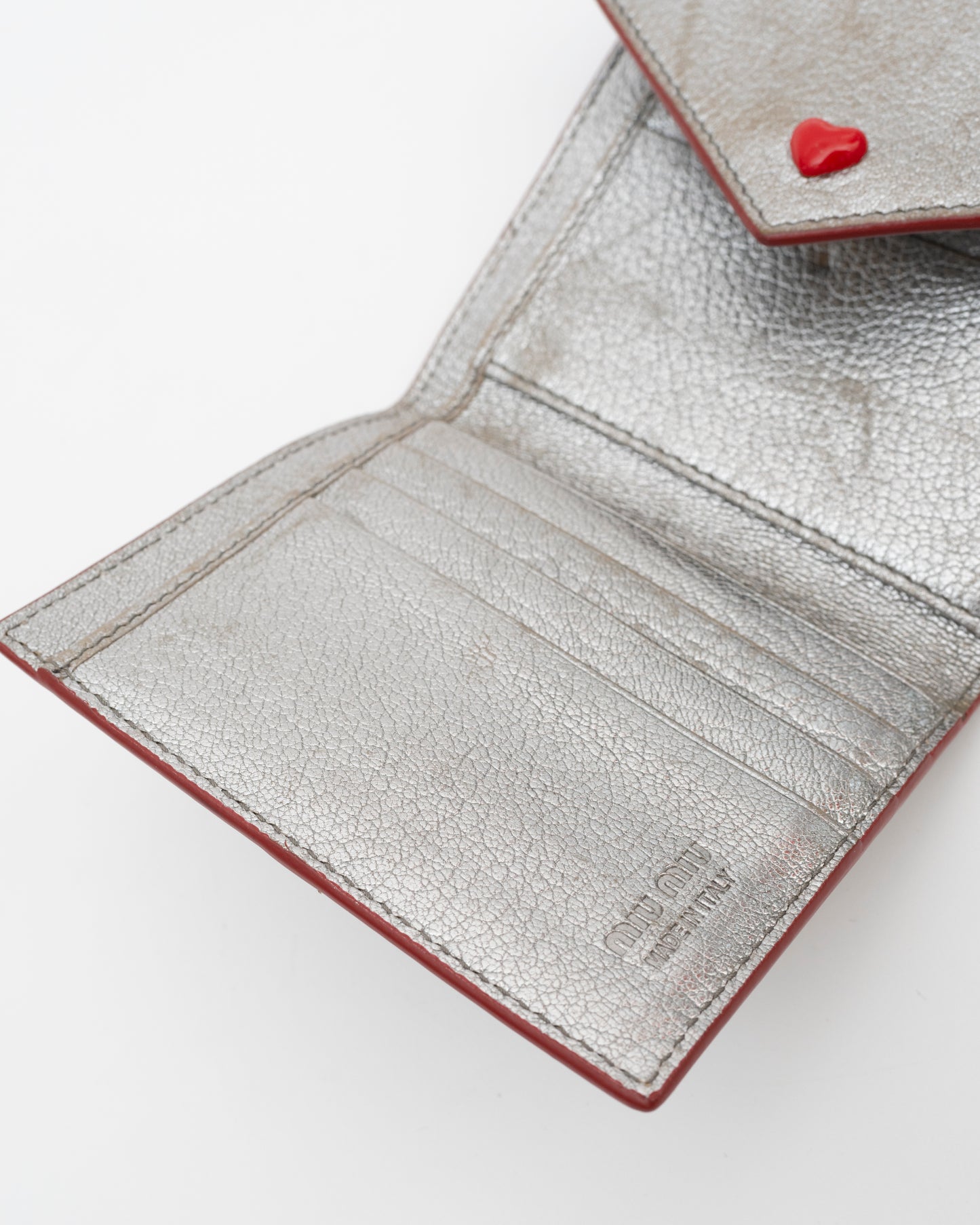 2000s MIU MIU Silver Metallic Madras Love Letter Wallet