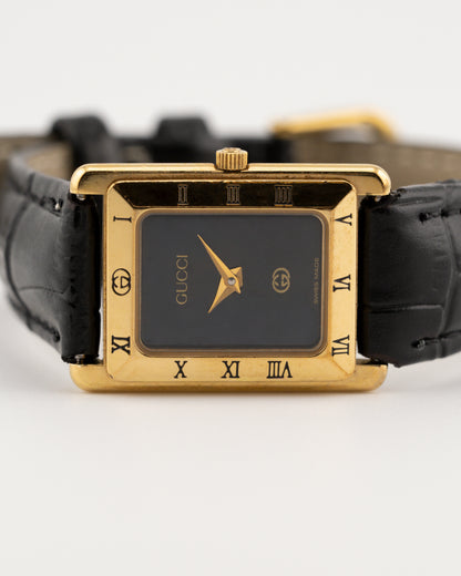 90s GUCCI 4200L Tank Watch w/Black Leather Band