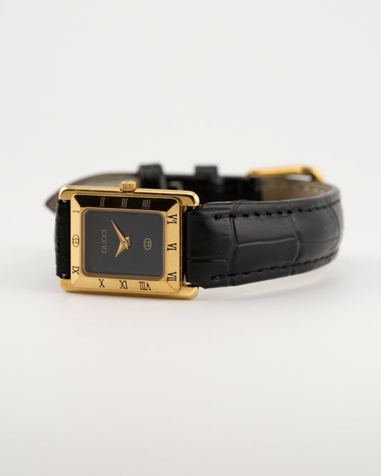 90s GUCCI 4200L Tank Watch w/Black Leather Band