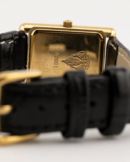 90s GUCCI 4200L Tank Watch w/Black Leather Band