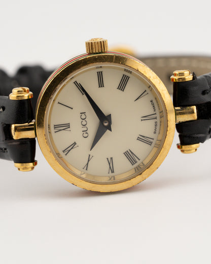 90s GUCCI 2000L Sherry Line Watch w/Black Leather Band