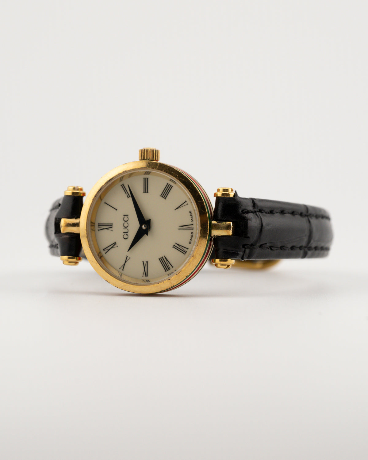 90s GUCCI 2000L Sherry Line Watch w/Black Leather Band
