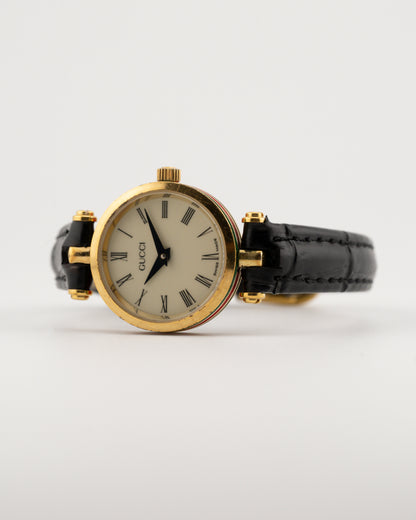 90s GUCCI 2000L Sherry Line Watch w/Black Leather Band