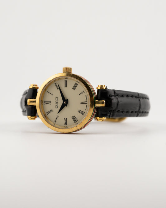 90s GUCCI 2000L Sherry Line Watch w/Black Leather Band