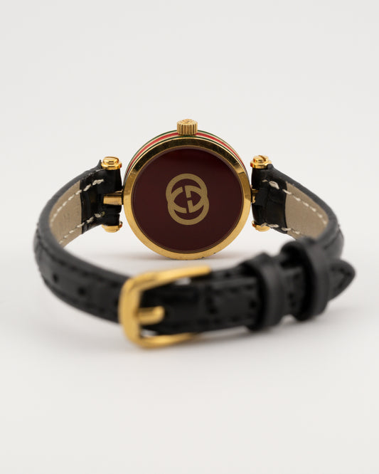 90s GUCCI 2000L Sherry Line Watch w/Black Leather Band