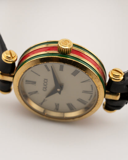 90s GUCCI 2000L Sherry Line Watch w/Black Leather Band