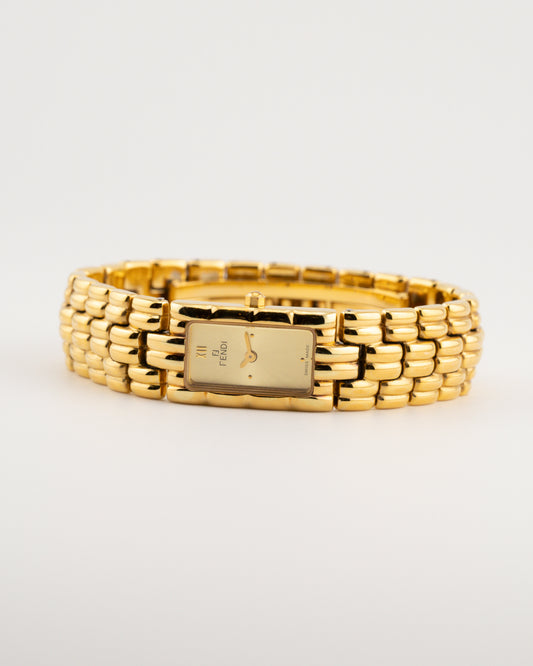 90s FENDI Orologi 670L Gold Rectangular Tank Watch