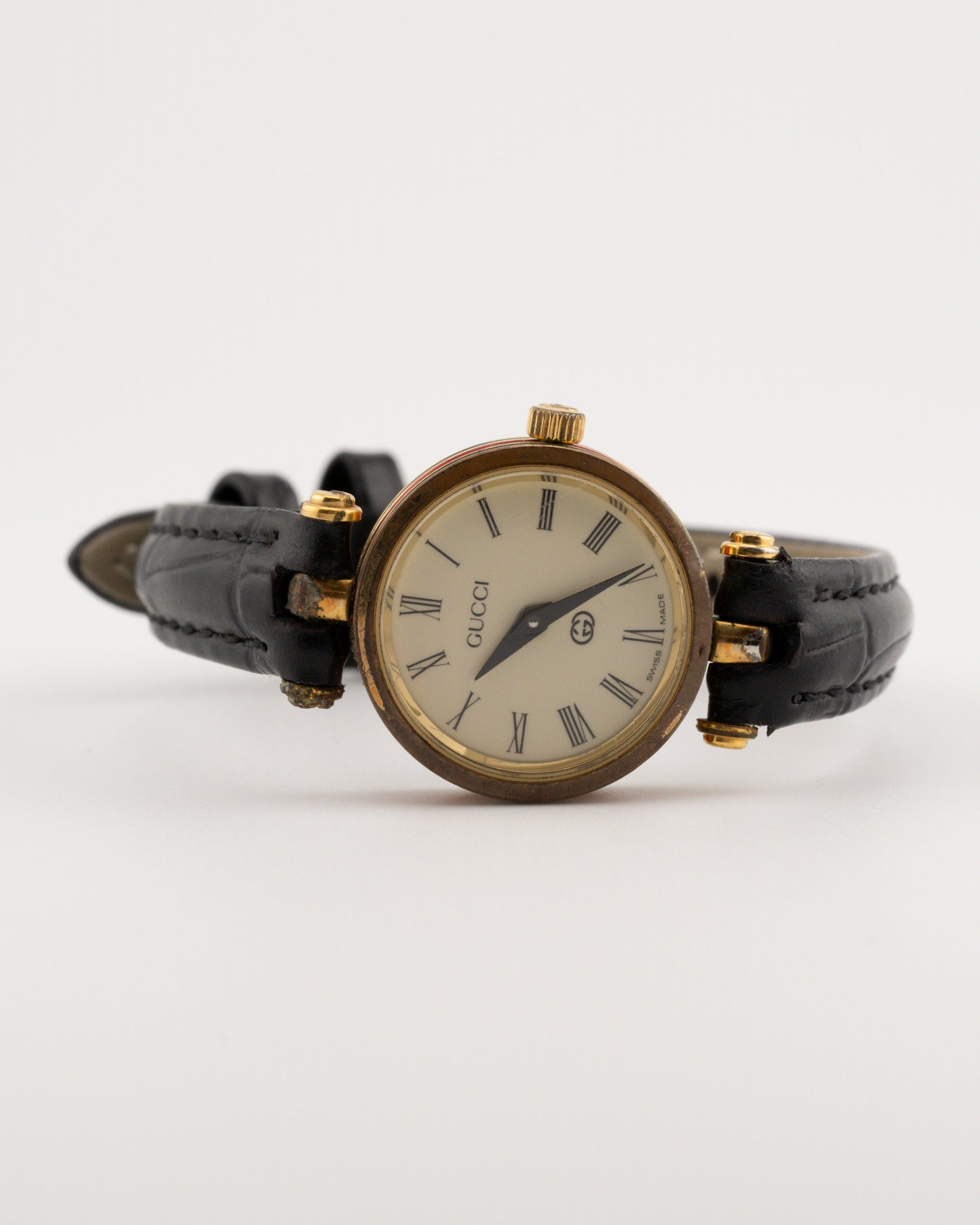 90s GUCCI 2000L Sherry Line Watch w/Black Leather Band