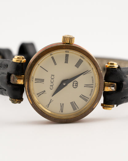 90s GUCCI 2000L Sherry Line Watch w/Black Leather Band