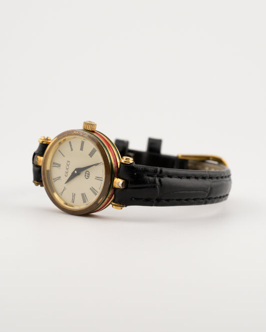 90s GUCCI 2000L Sherry Line Watch w/Black Leather Band