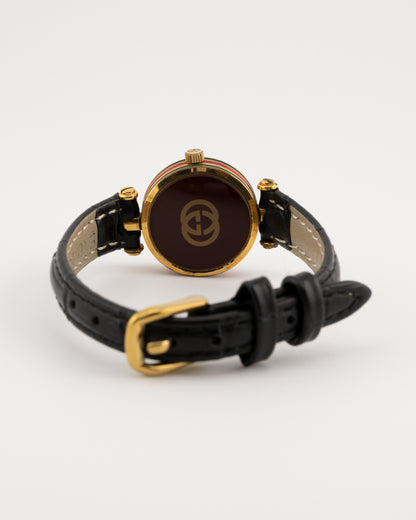 90s GUCCI 2000L Sherry Line Watch w/Black Leather Band