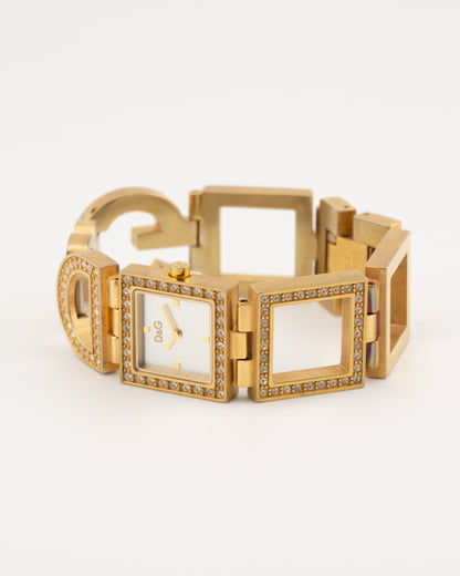 2000s D&G Gold Rhinestone Night & Day Watch