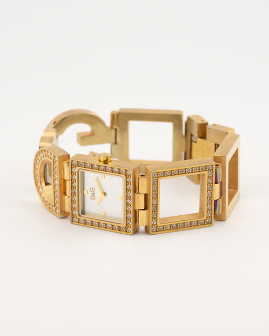 2000s D&G Gold Rhinestone Night & Day Watch