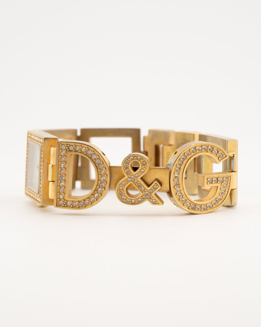 2000s D&G Gold Rhinestone Night & Day Watch
