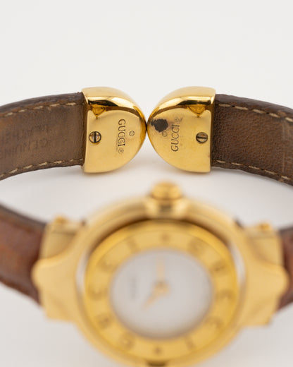 90s GUCCI 6600L Reverso Brown Leather Bangle Watch