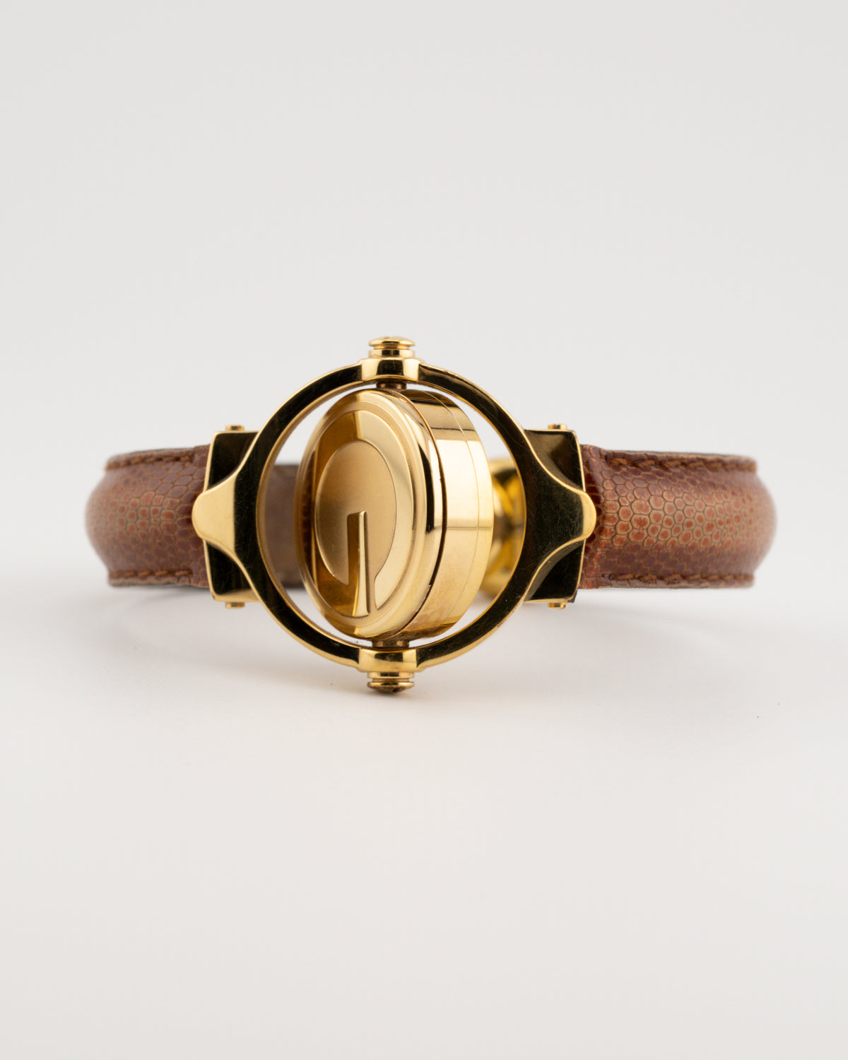 90s GUCCI 6600L Reverso Brown Leather Bangle Watch