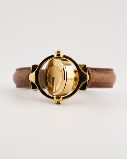 90s GUCCI 6600L Reverso Brown Leather Bangle Watch