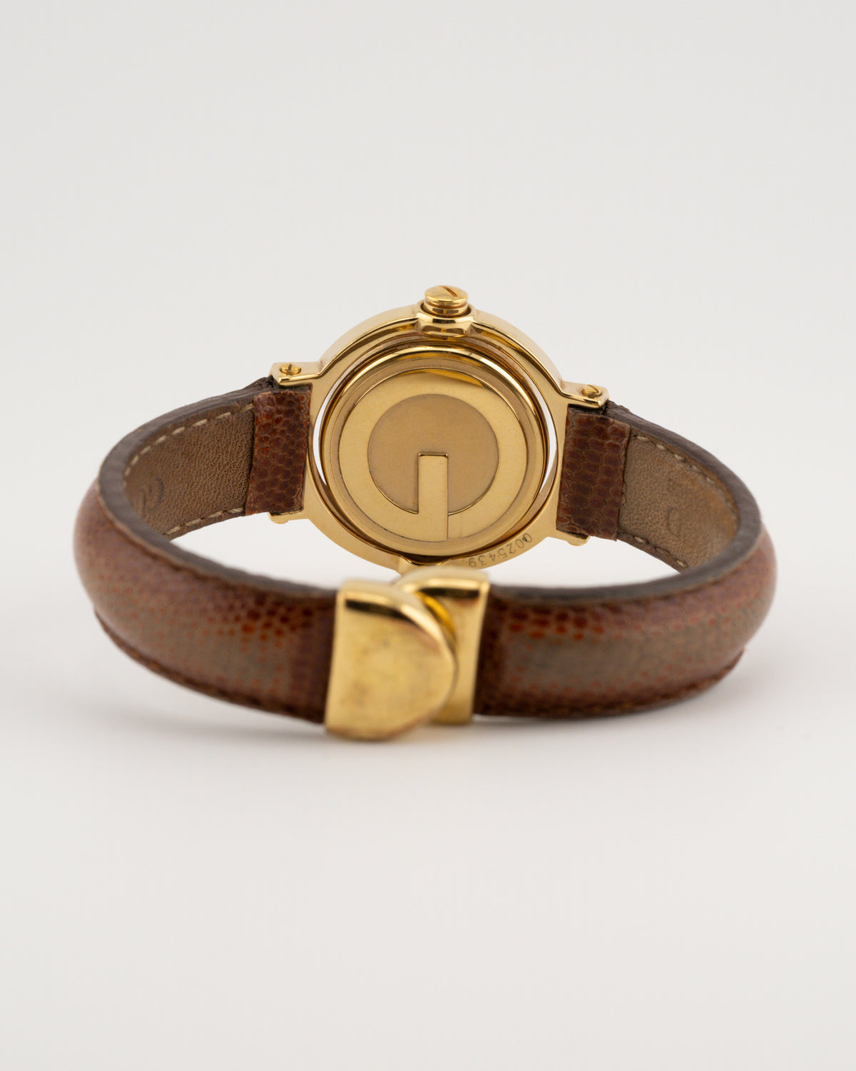 90s GUCCI 6600L Reverso Brown Leather Bangle Watch