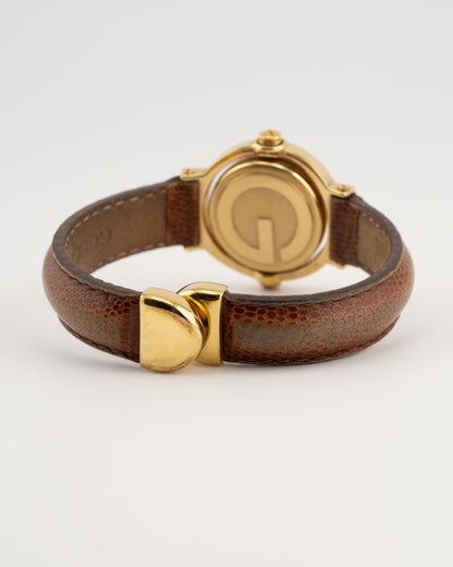 90s GUCCI 6600L Reverso Brown Leather Bangle Watch