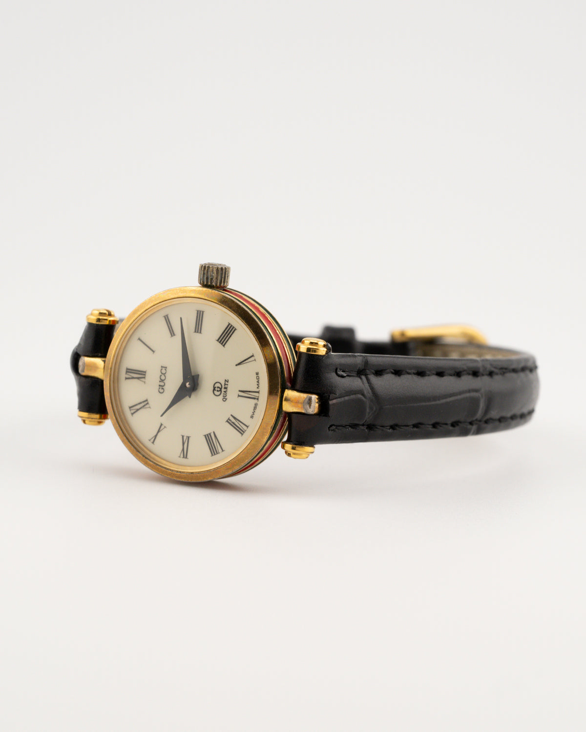 90s GUCCI 2000L Sherry Line Watch w/Black Leather Band