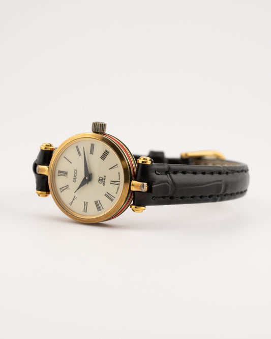 90s GUCCI 2000L Sherry Line Watch w/Black Leather Band
