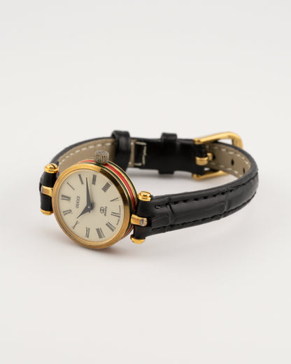 90s GUCCI 2000L Sherry Line Watch w/Black Leather Band