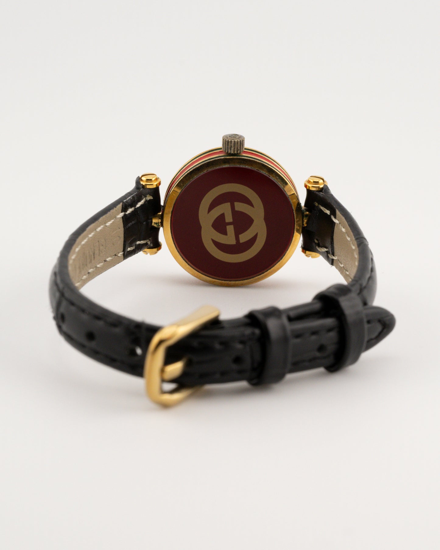 90s GUCCI 2000L Sherry Line Watch w/Black Leather Band