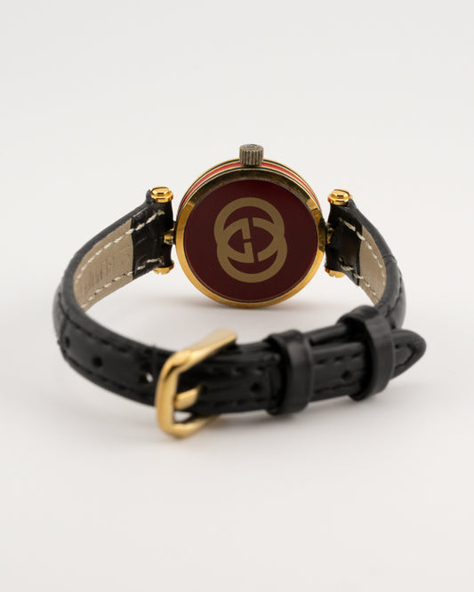 90s GUCCI 2000L Sherry Line Watch w/Black Leather Band