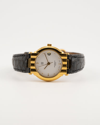 90s GIVENCHY Paris Art Deco Watch w/Date Dial