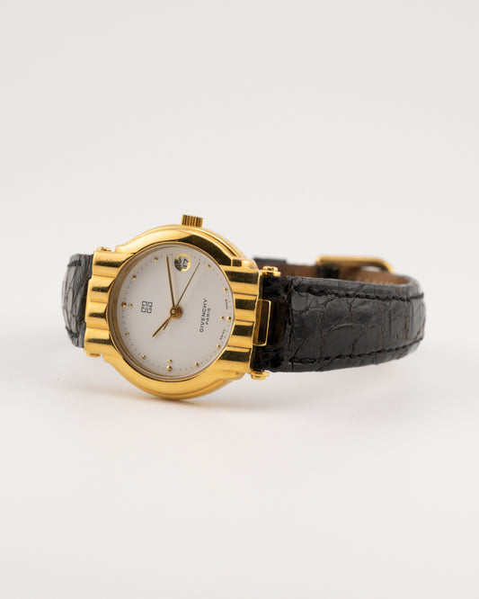 90s GIVENCHY Paris Art Deco Watch w/Date Dial