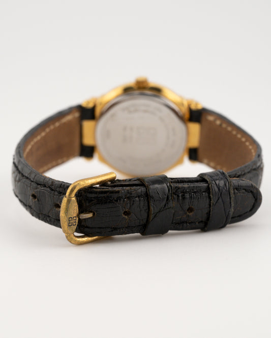90s GIVENCHY Paris Art Deco Watch w/Date Dial