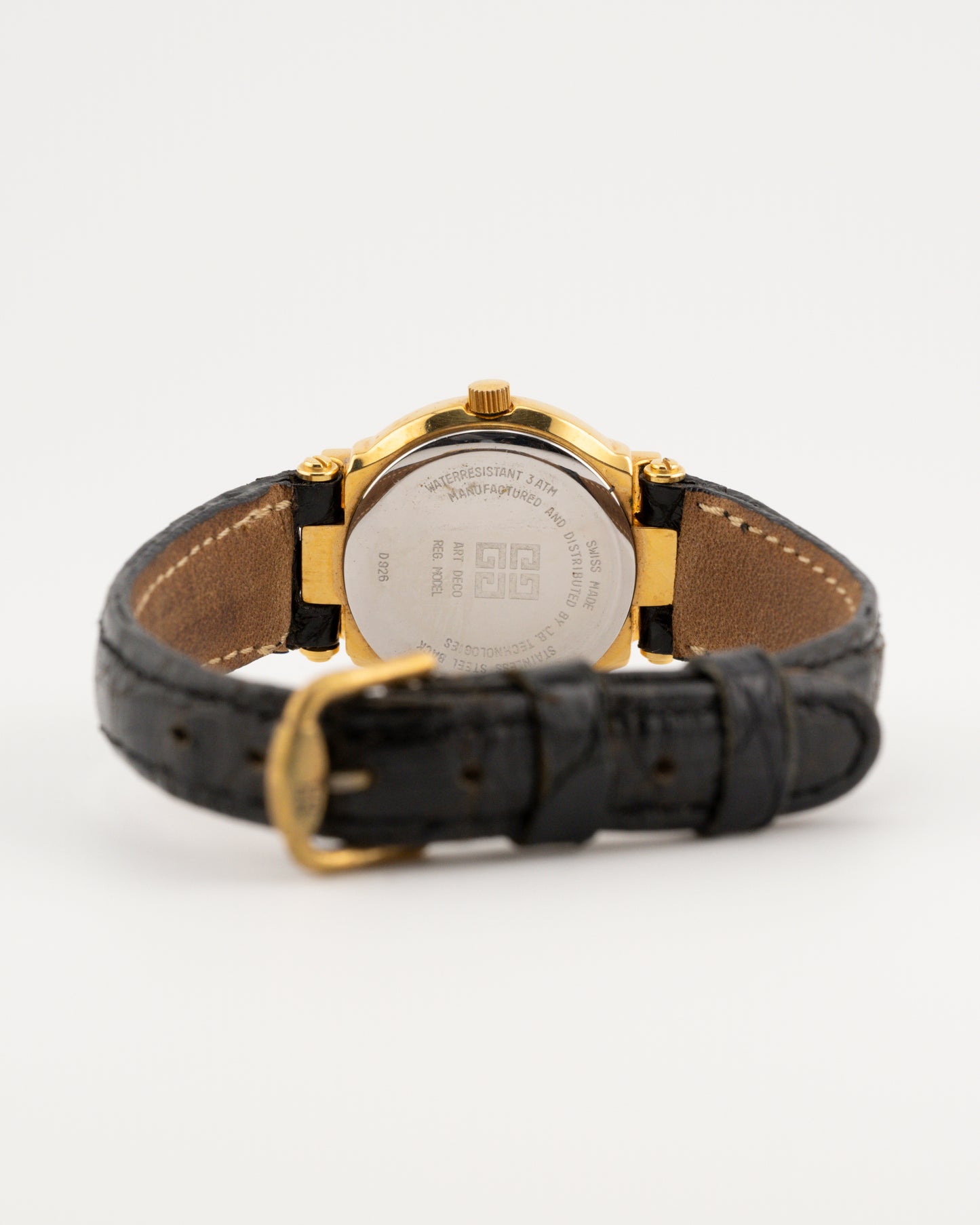 90s GIVENCHY Paris Art Deco Watch w/Date Dial