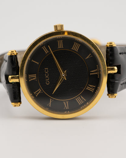 80s GUCCI 2000M Watch w/Black Leather Band
