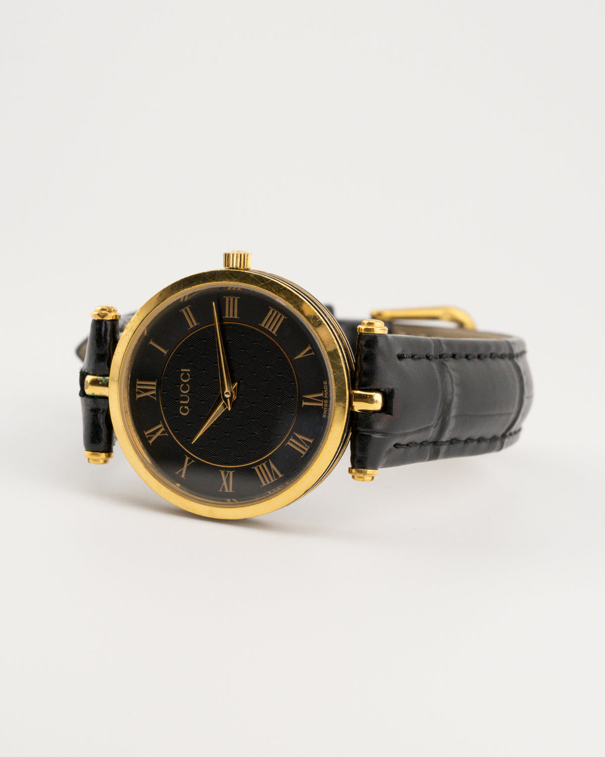 80s GUCCI 2000M Watch w/Black Leather Band