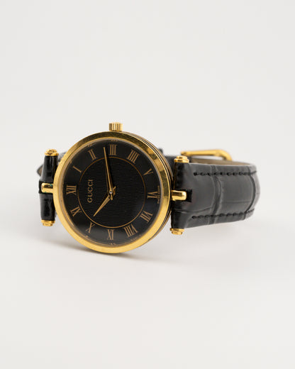 80s GUCCI 2000M Watch w/Black Leather Band