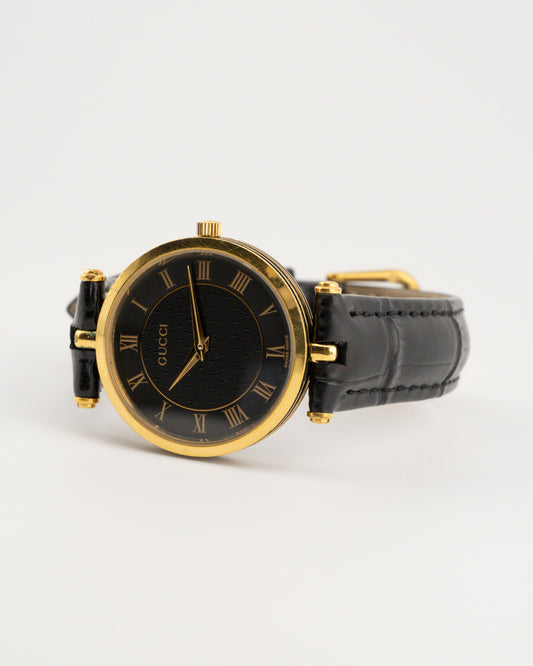 80s GUCCI 2000M Watch w/Black Leather Band