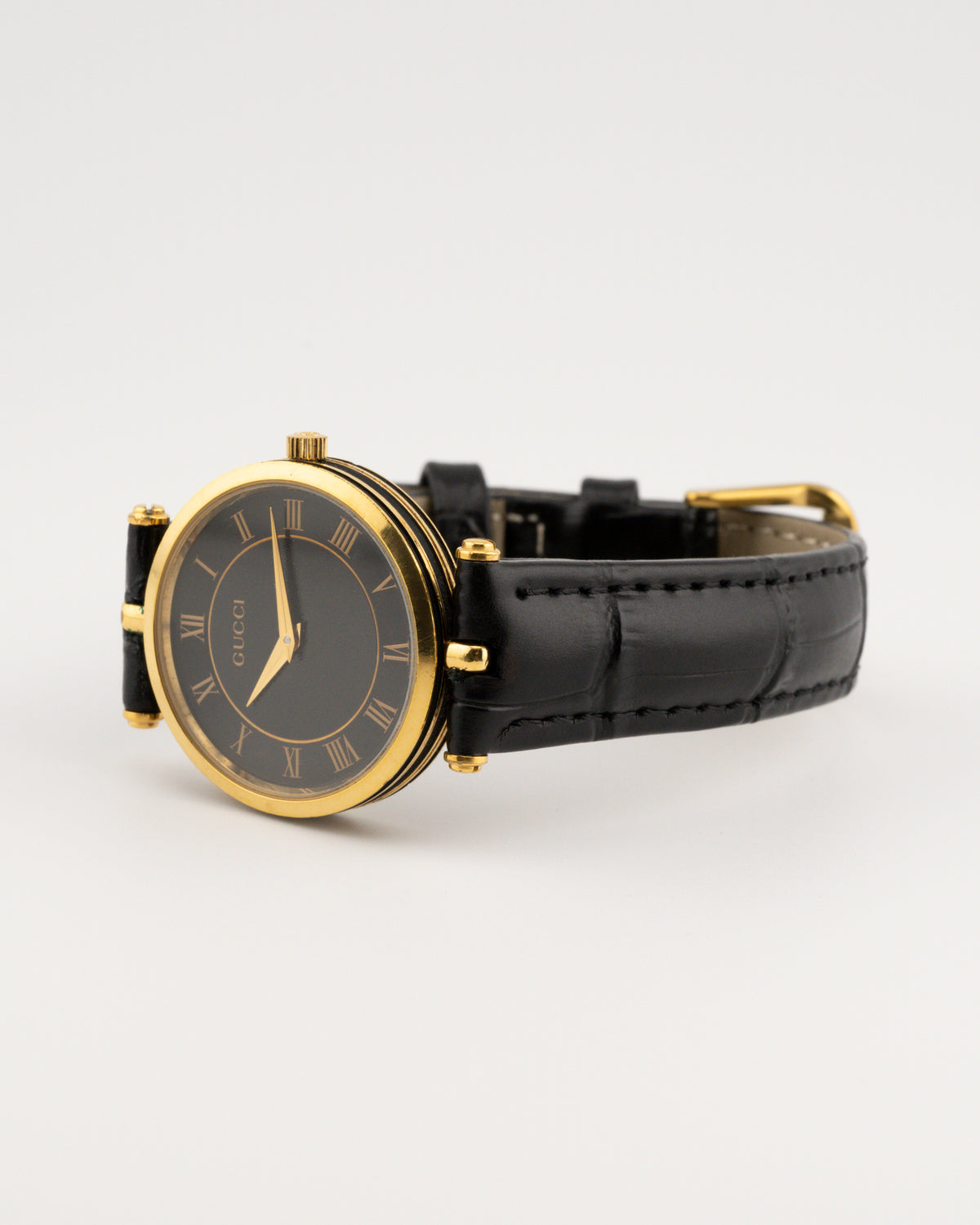 80s GUCCI 2000M Watch w/Black Leather Band