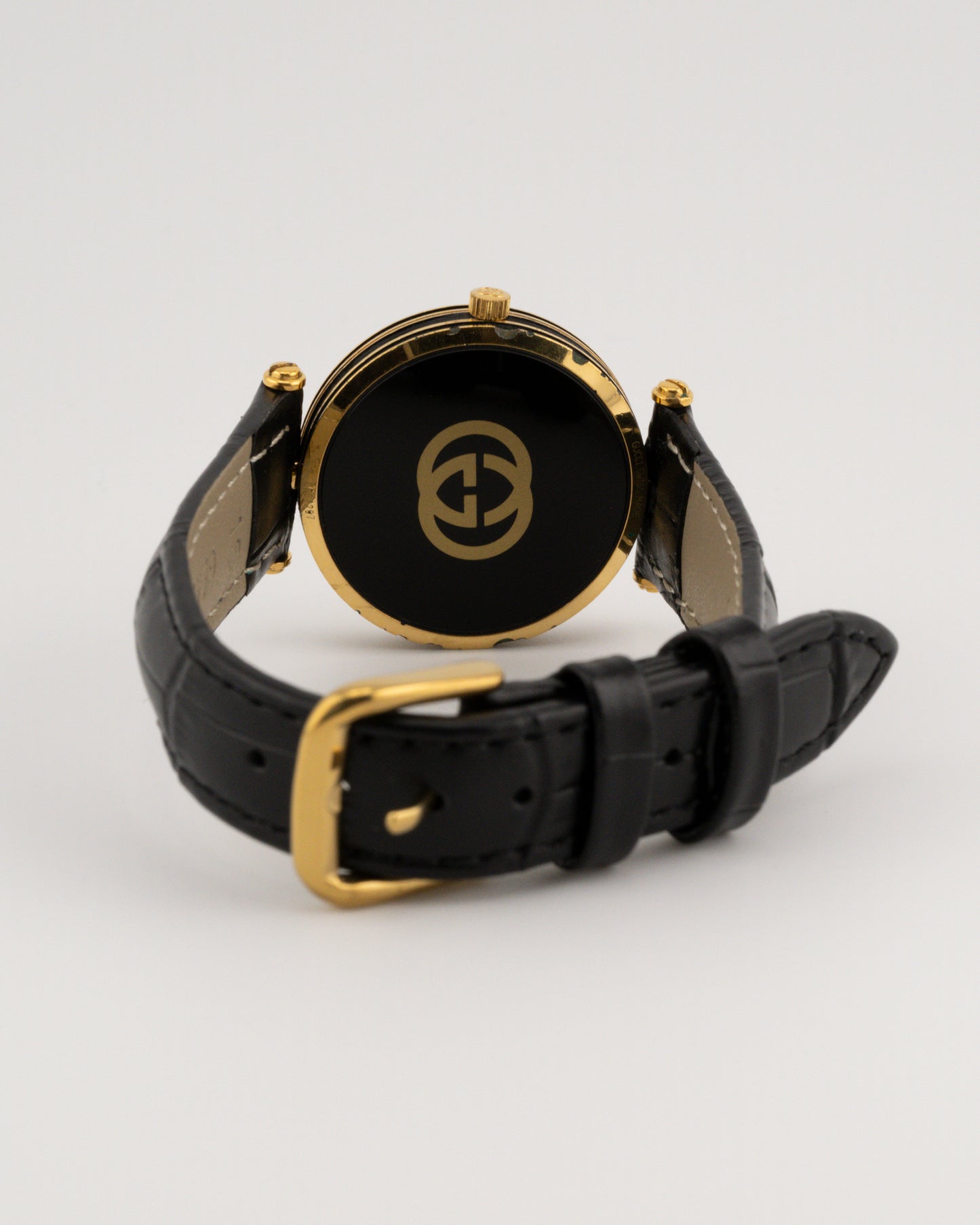 80s GUCCI 2000M Watch w/Black Leather Band