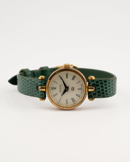 90s GUCCI 2000L Sherry Line Watch w/Green Leather Band